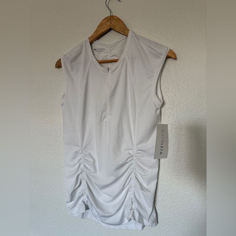 NWT Athleta White Sleeveless Ruched Active Top - S